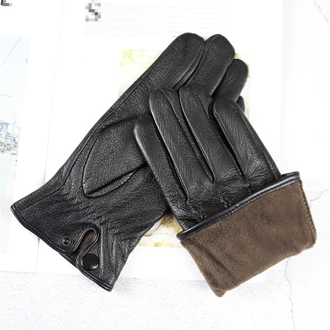 Touch Screen Deerskin Leather Gloves Men's Winter Warm fleece Lining Motorcycle Riding Car Driving Gloves