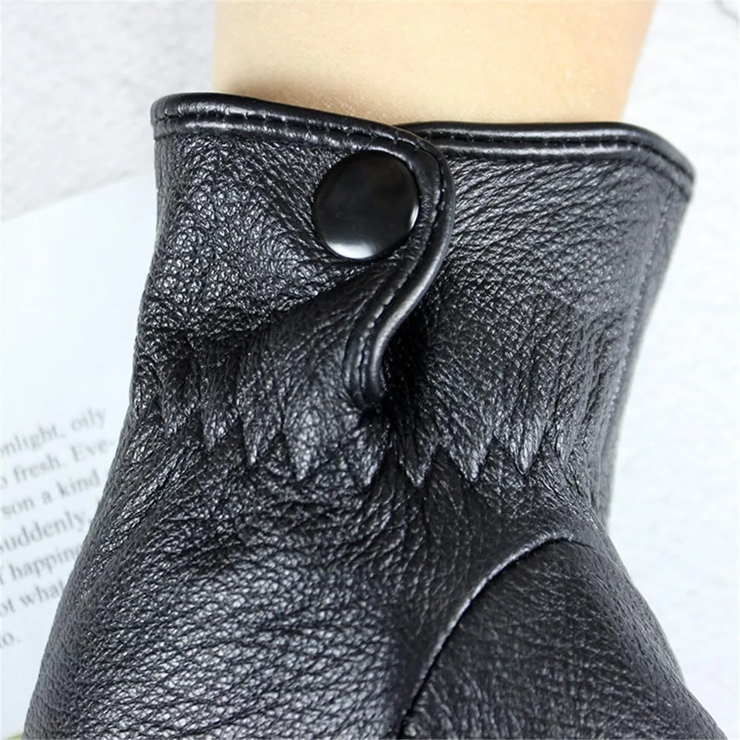 Touch Screen Deerskin Leather Gloves Men's Winter Warm fleece Lining Motorcycle Riding Car Driving Gloves