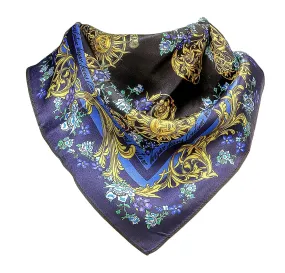 Versace Jeans Couture Fantasy Floral Print Black/Blue Pure Silk Scarf