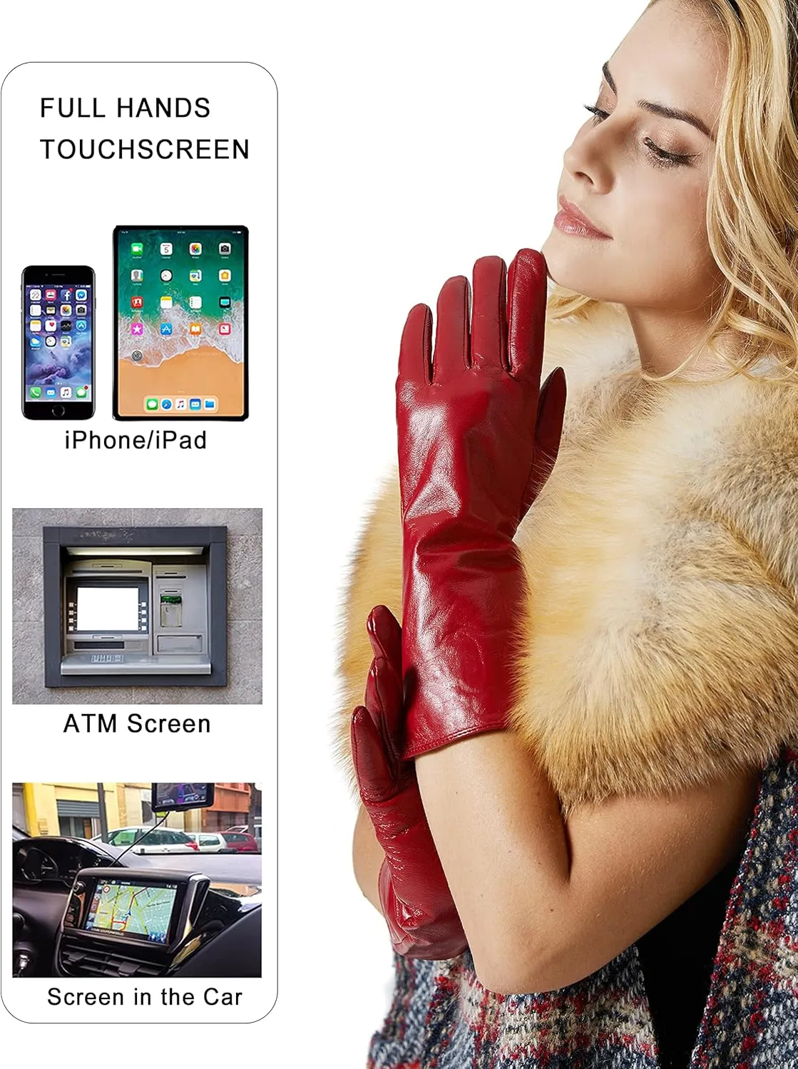 VIKIDEER Long Genuine Leather Gloves for Women Full Touchscreen Winter Warm Lined Elegant Type