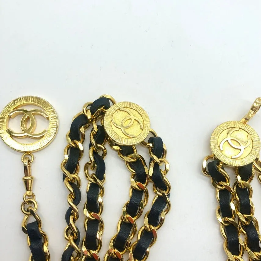 Vintage Chanel Leather Weave Belt with Triple Swag