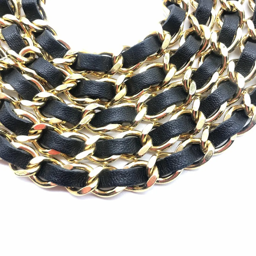 Vintage Chanel Leather Weave Belt with Triple Swag