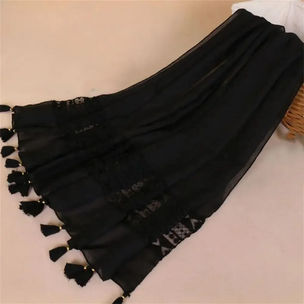 Women Lace Floral Patchwork Shawl Scarf Long Muslim Hijab Wrap Warm Shawls And Wraps