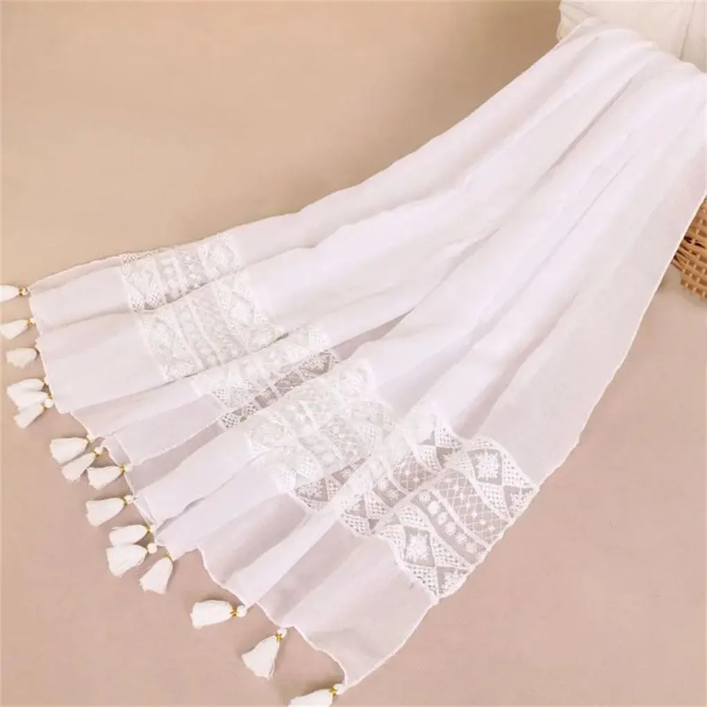 Women Lace Floral Patchwork Shawl Scarf Long Muslim Hijab Wrap Warm Shawls And Wraps