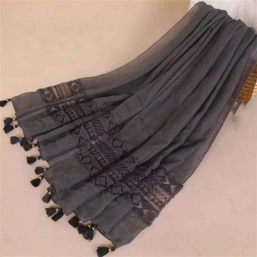 Women Lace Floral Patchwork Shawl Scarf Long Muslim Hijab Wrap Warm Shawls And Wraps