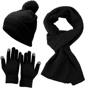 Women Mens Winter Hat Neck Scarf Touchscreen Gloves Slouchy Beanie Snow Warmer Knit Skull Cap Mittens Thick Scarves