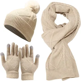 Women Mens Winter Hat Neck Scarf Touchscreen Gloves Slouchy Beanie Snow Warmer Knit Skull Cap Mittens Thick Scarves