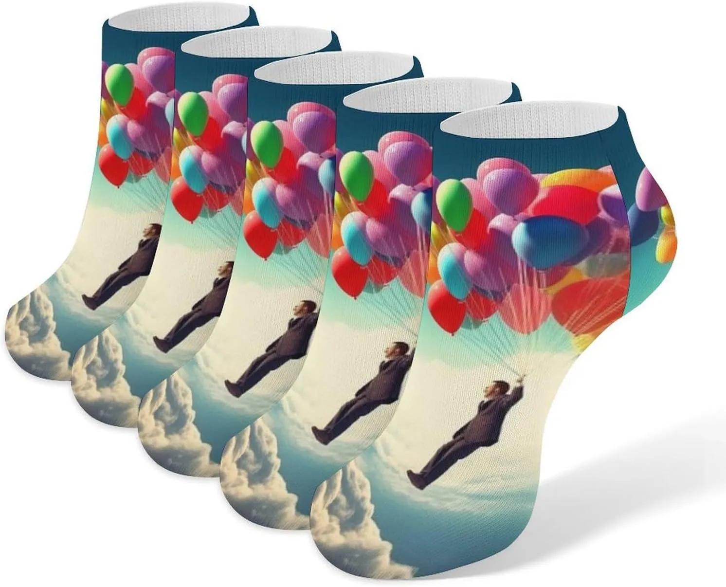 Women Socks Man Flying with Colorful Balloons Printed Christmas Socks Ankle Socks Athletic Socks Slipper Socks No Show Socks