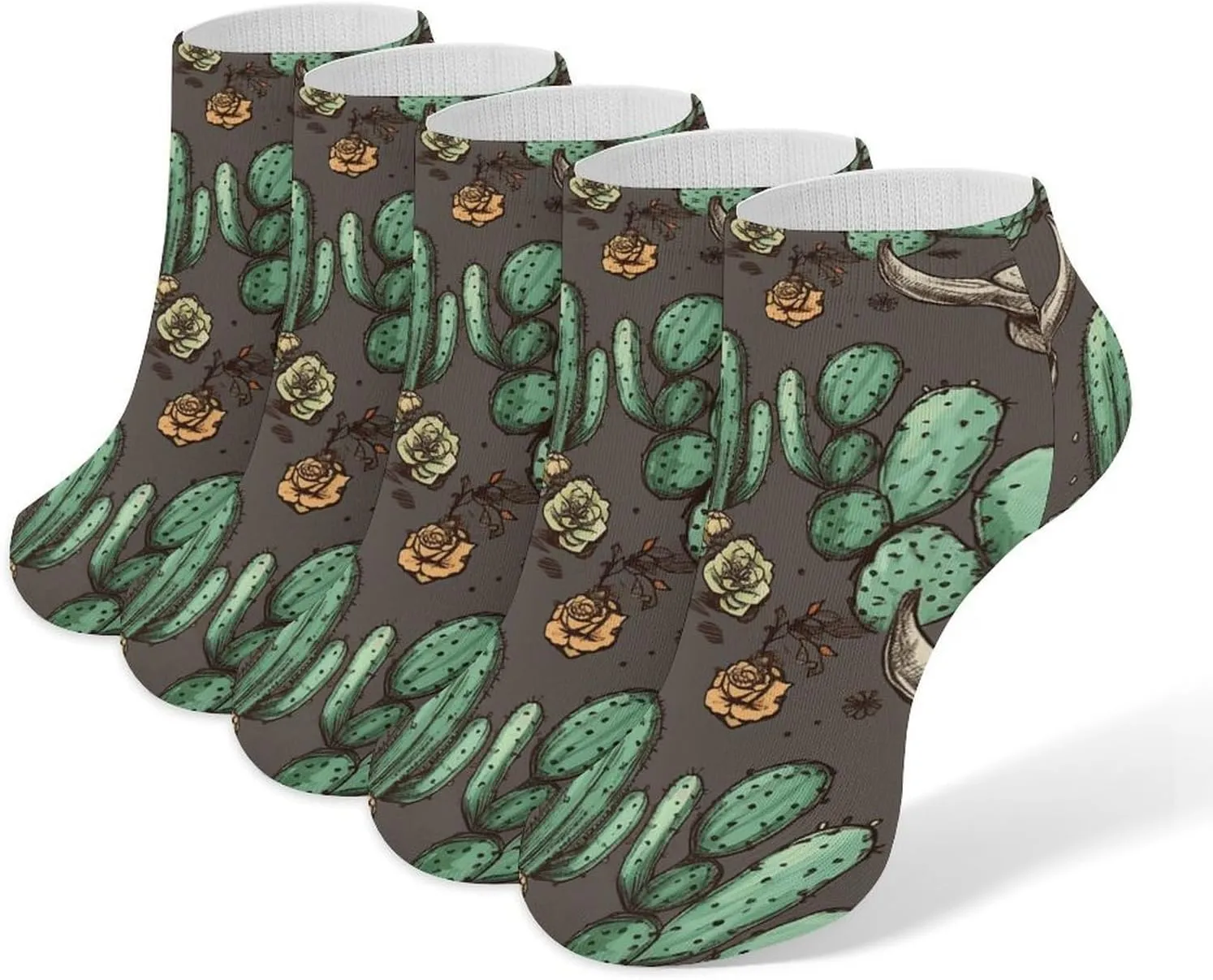 Women Socks Skull of Bull And Cute Cactus Printed Christmas Socks Ankle Socks Athletic Socks Slipper Socks No Show Socks