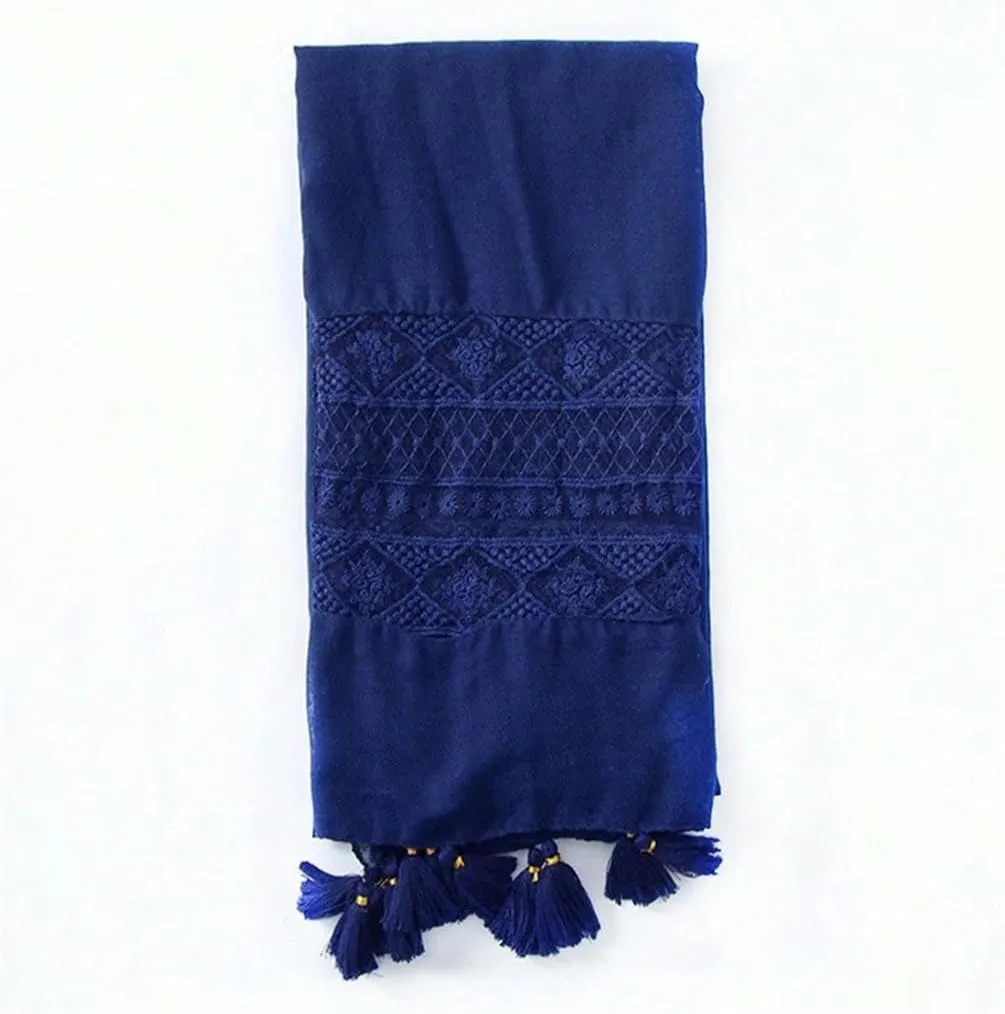 Womens Bohemian Floral Tassel Shawl Scarf Lady Soft Hijabs And Wraps Muslim Scarf