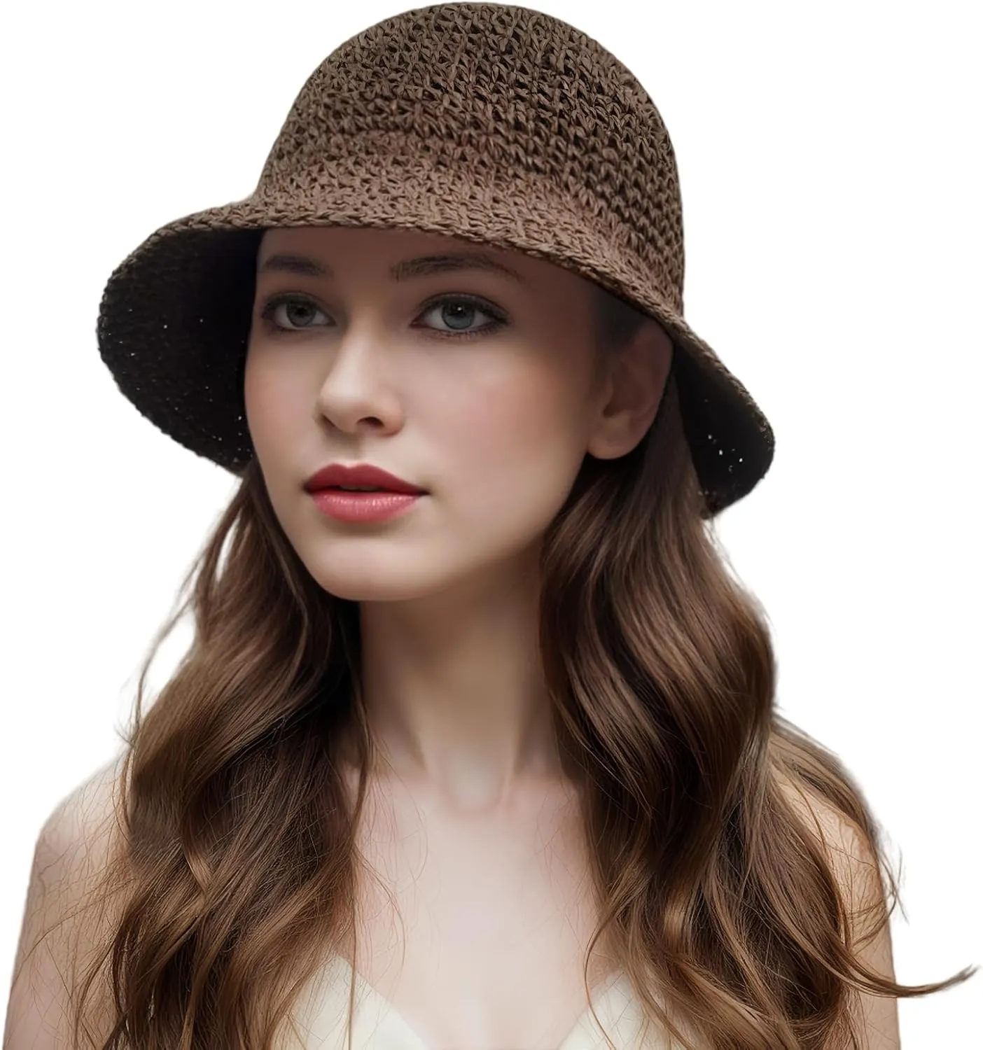 Womens Straw Beach Sun Hats, Foldable Packable Floppy Handmade Crochet Hats for Women,Large Summer Vacation Wide Brim Hat
