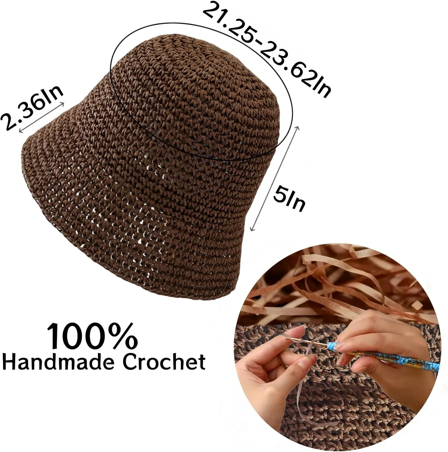 Womens Straw Beach Sun Hats, Foldable Packable Floppy Handmade Crochet Hats for Women,Large Summer Vacation Wide Brim Hat