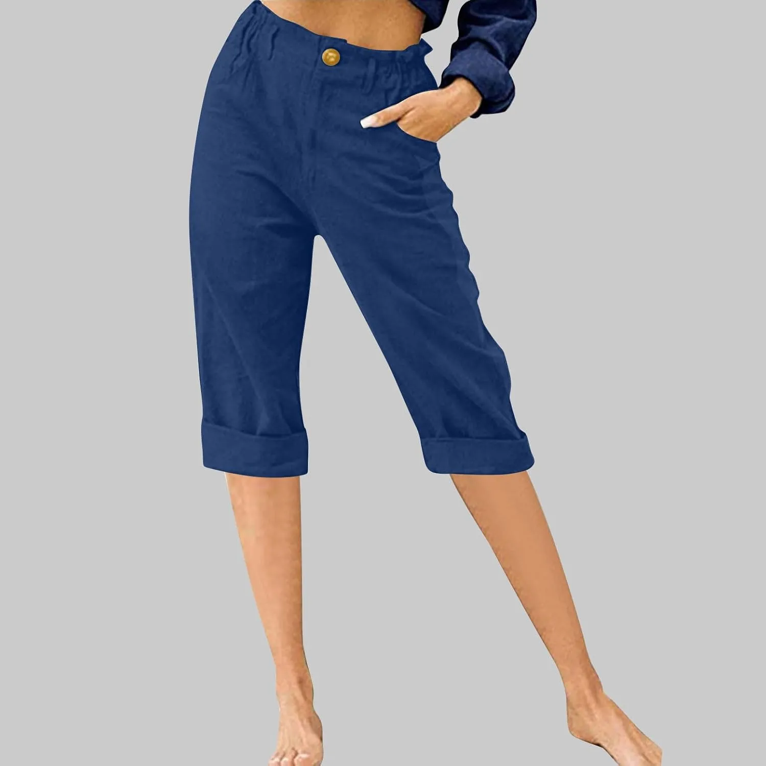 Womens Summer Capris Pants Dressy Causal Cargo Pants Relaxed Fit Lightweight Pants 2024 Trendy Clothes with Pockets