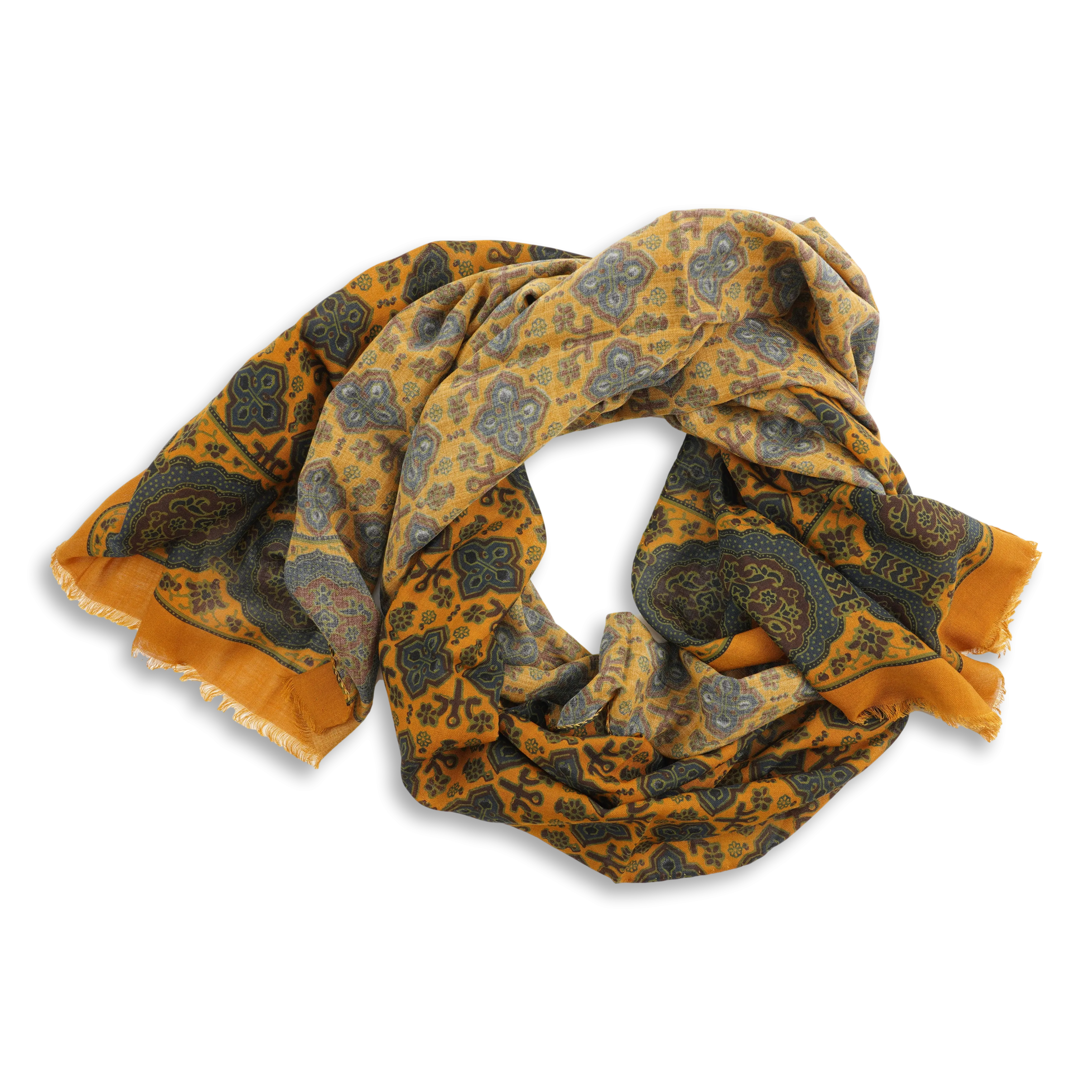 Yellow and Multicolored Floral Print Yak and Wool Scarf