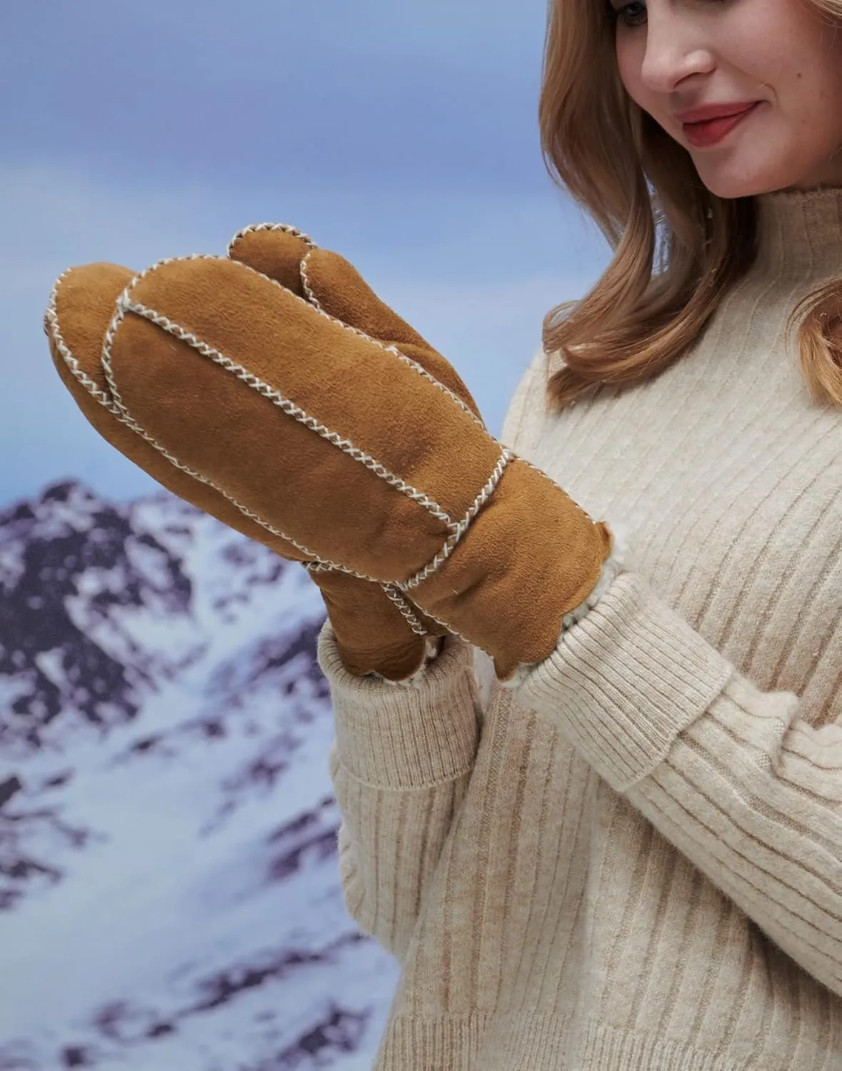 YISEVEN Women’s Winter Sheepskin Leather Shearling Mittens
