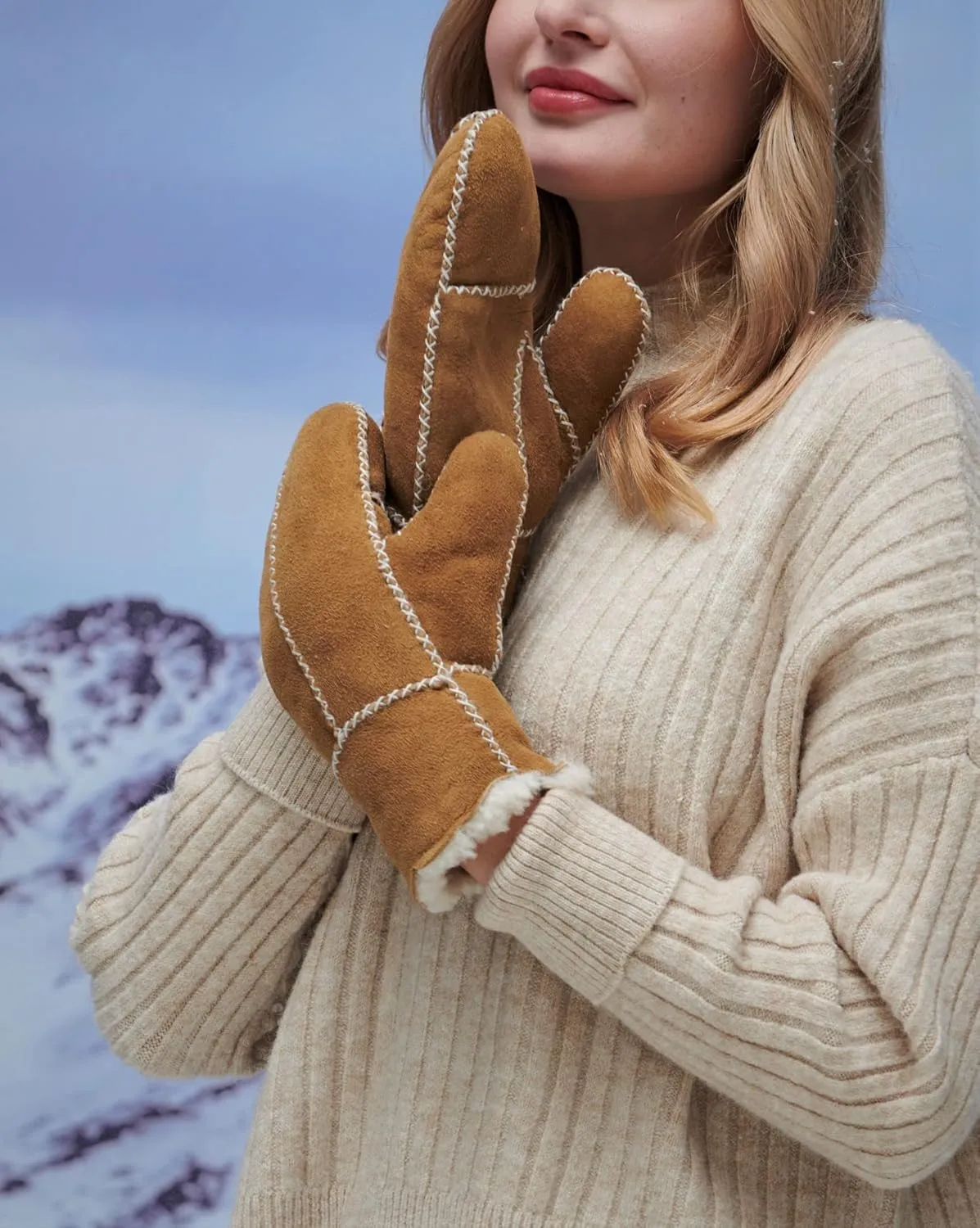 YISEVEN Women’s Winter Sheepskin Leather Shearling Mittens