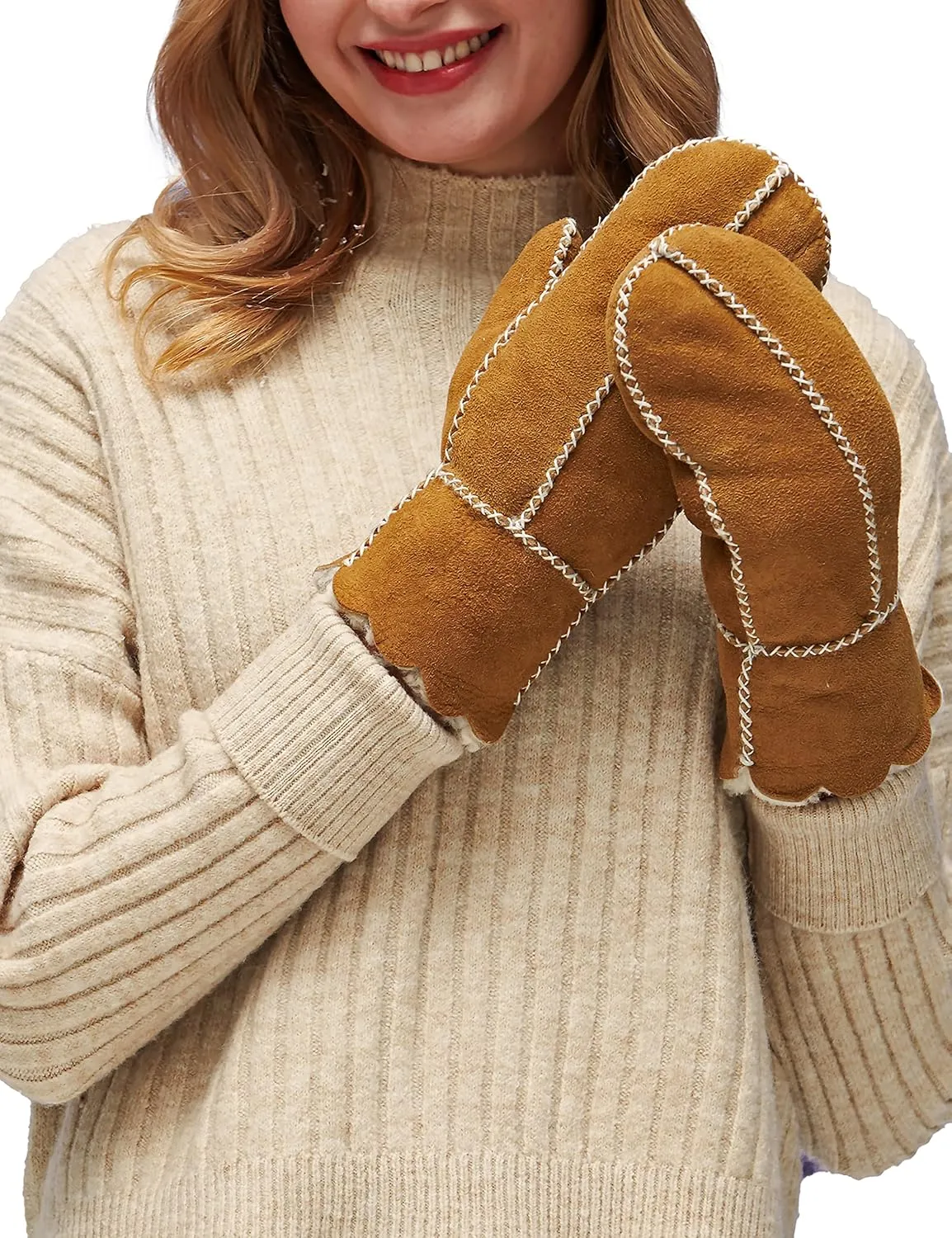 YISEVEN Women’s Winter Sheepskin Leather Shearling Mittens