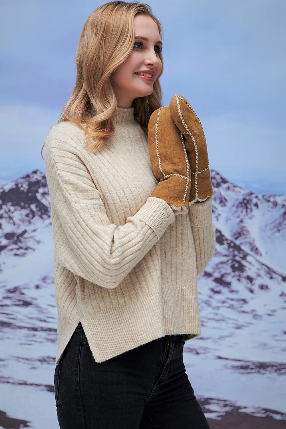 YISEVEN Women’s Winter Sheepskin Leather Shearling Mittens