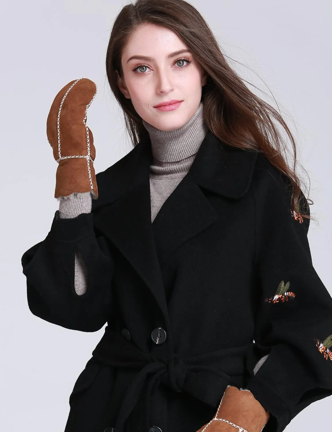 YISEVEN Women’s Winter Sheepskin Leather Shearling Mittens