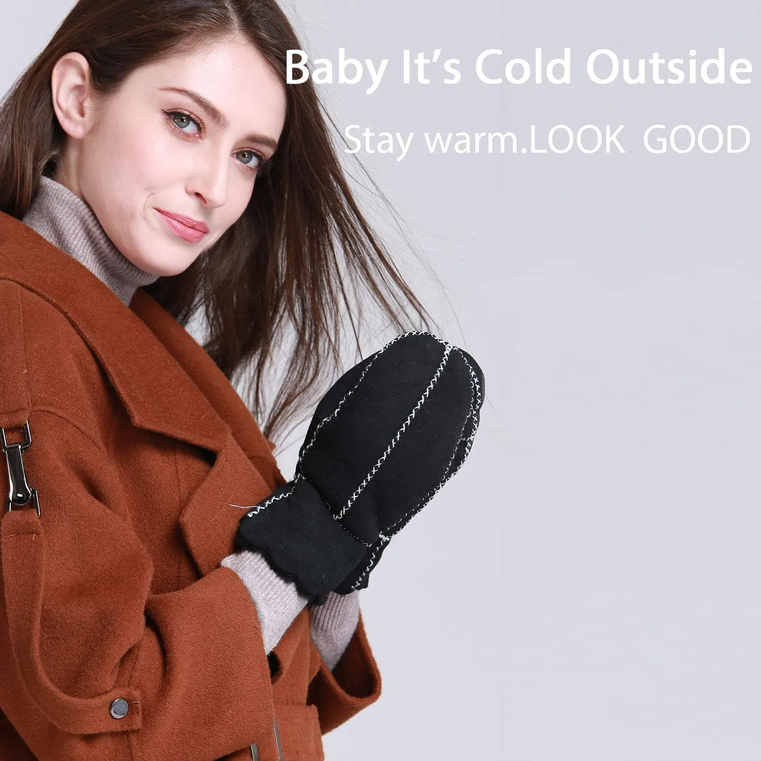 YISEVEN Women’s Winter Sheepskin Leather Shearling Mittens