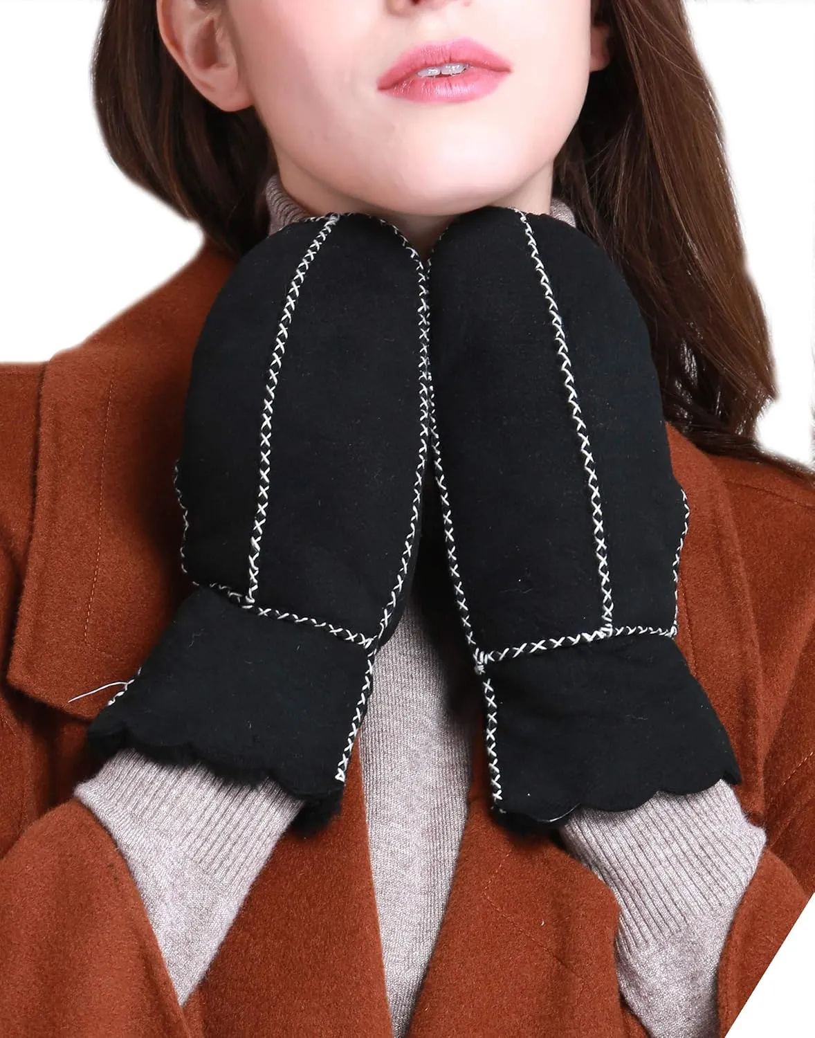 YISEVEN Women’s Winter Sheepskin Leather Shearling Mittens