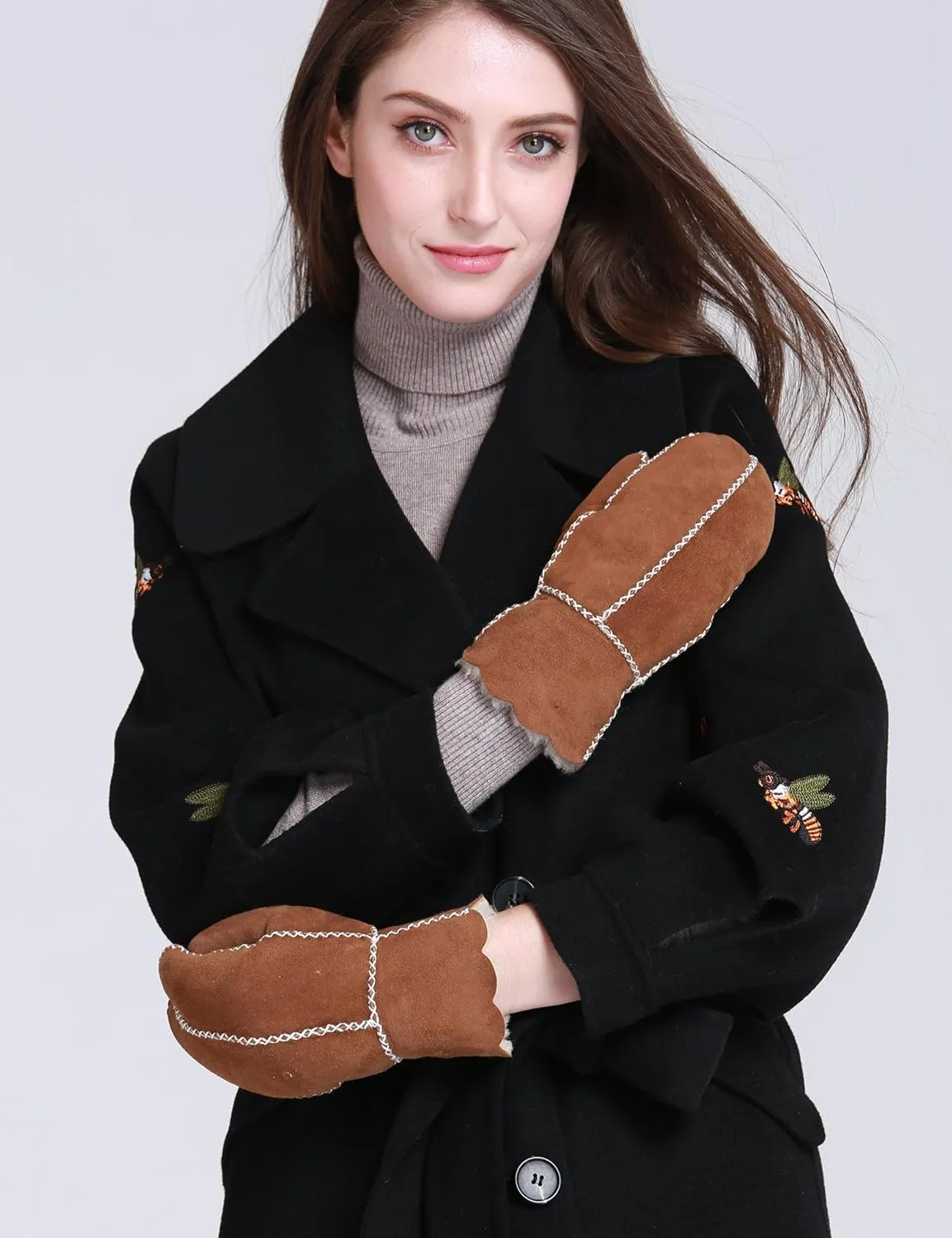 YISEVEN Women’s Winter Sheepskin Leather Shearling Mittens