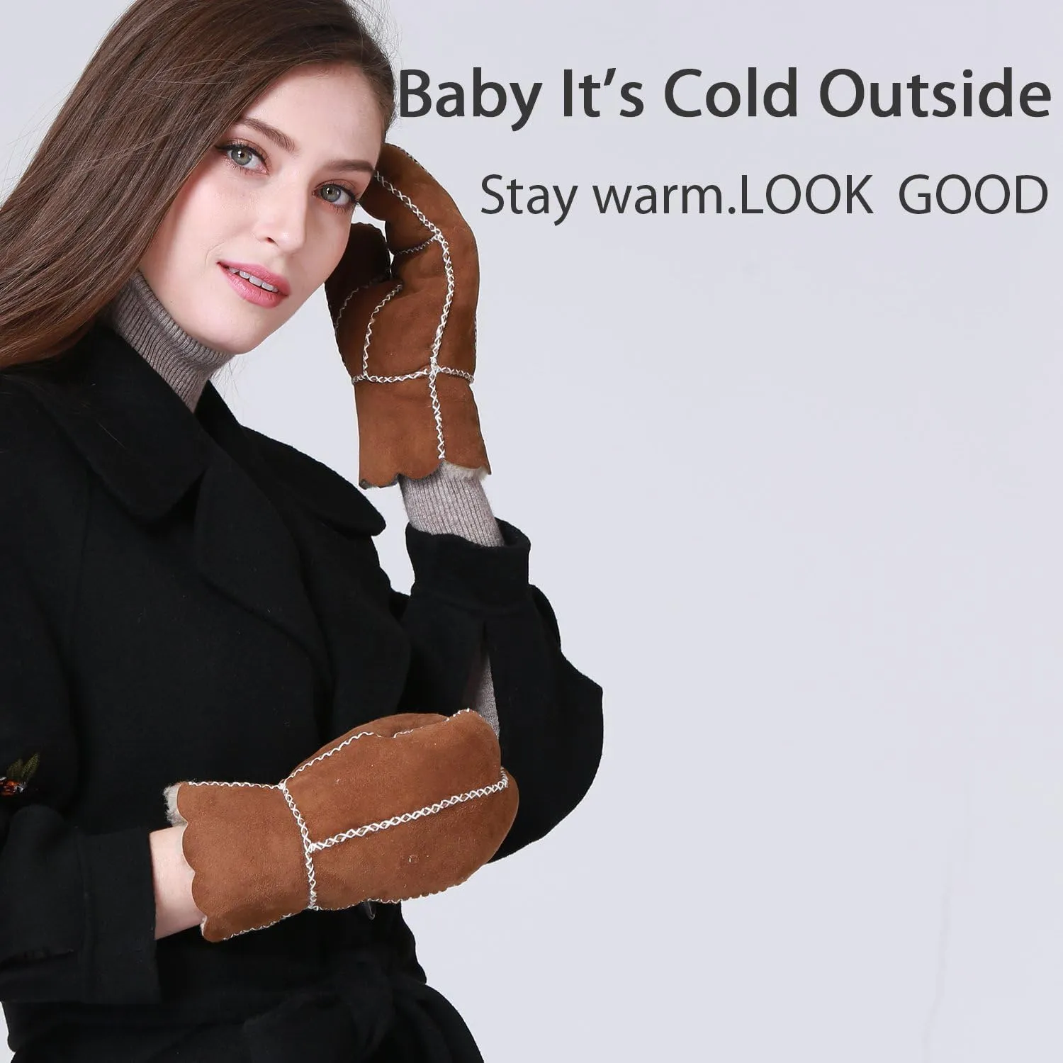 YISEVEN Women’s Winter Sheepskin Leather Shearling Mittens