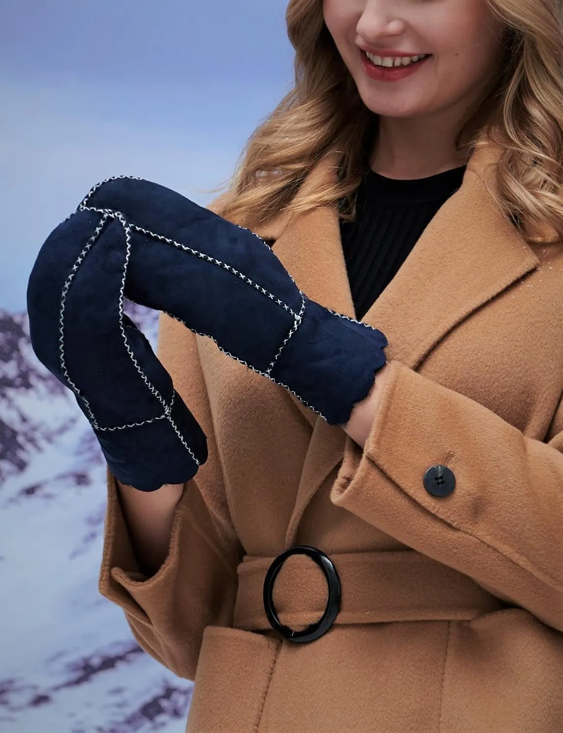 YISEVEN Women’s Winter Sheepskin Leather Shearling Mittens