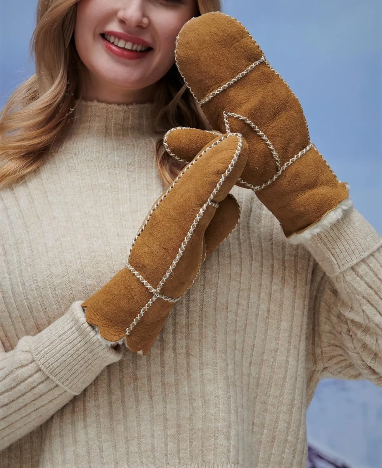 YISEVEN Women’s Winter Sheepskin Leather Shearling Mittens