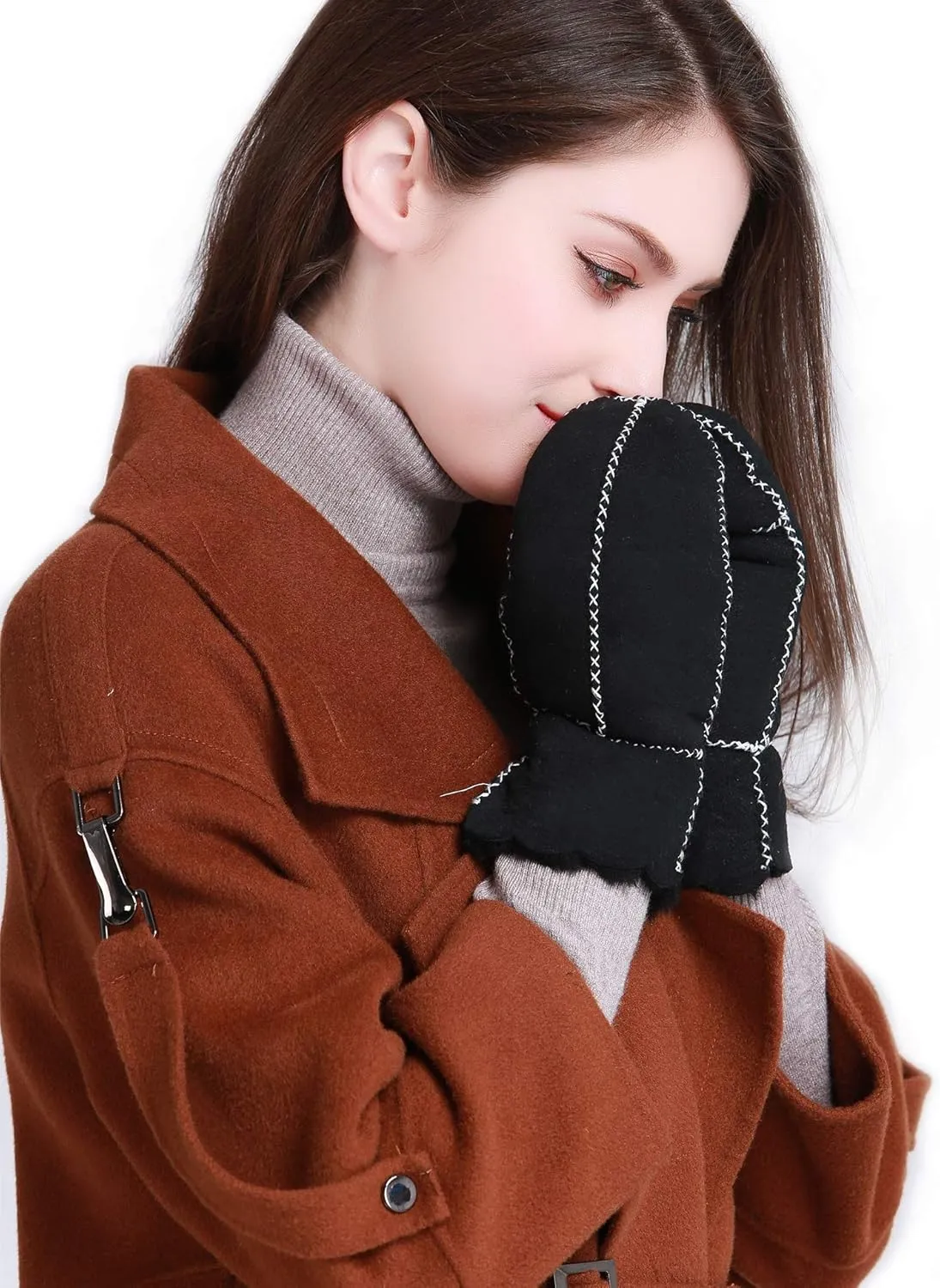 YISEVEN Women’s Winter Sheepskin Leather Shearling Mittens