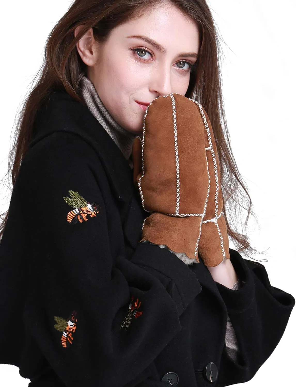 YISEVEN Women’s Winter Sheepskin Leather Shearling Mittens