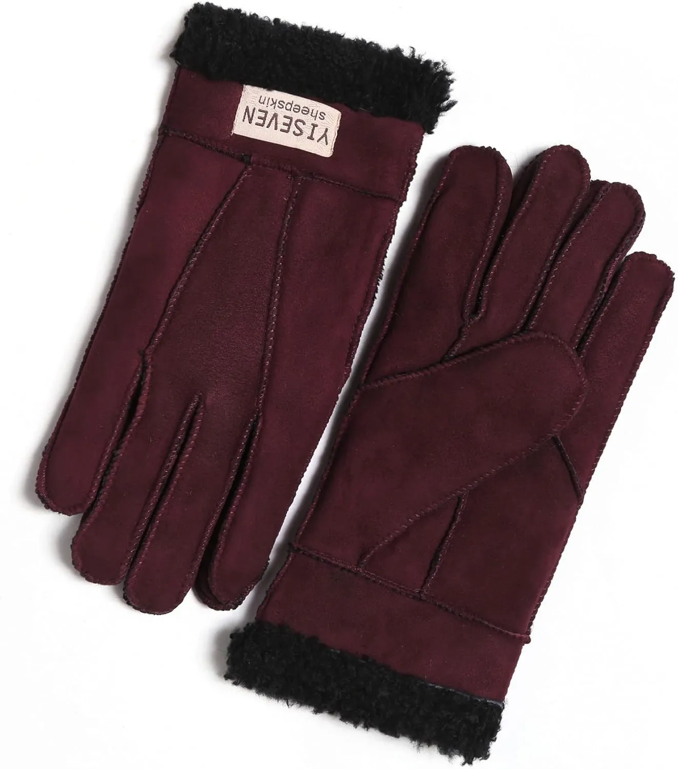 YISEVEN Women's Winter Sheepskin Shearling Leather Gloves Wool Cuffs