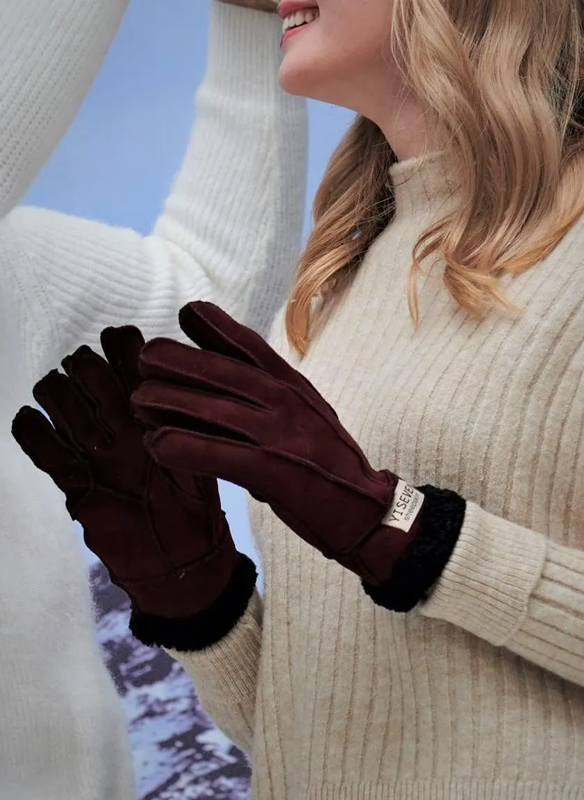 YISEVEN Women's Winter Sheepskin Shearling Leather Gloves Wool Cuffs
