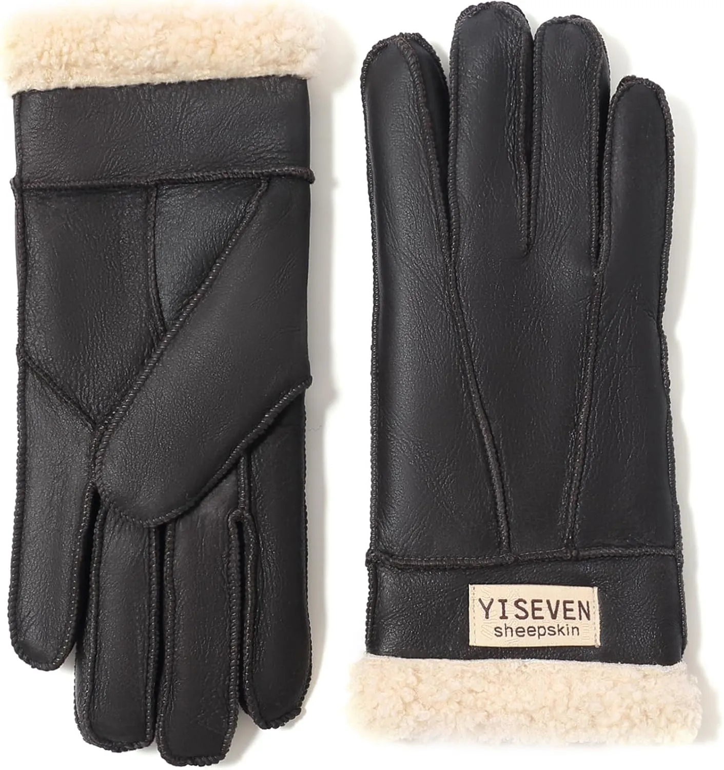 YISEVEN Women's Winter Sheepskin Shearling Leather Gloves Wool Cuffs