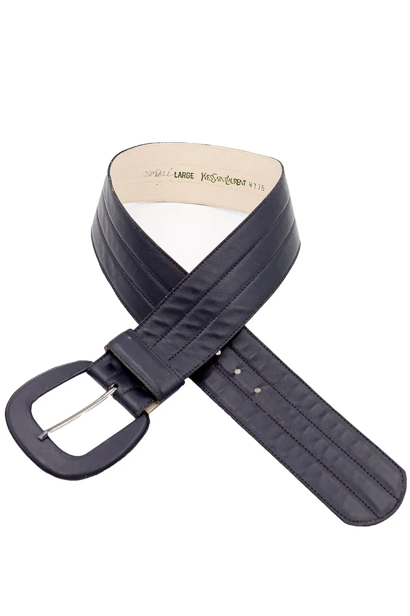 Yves Saint Laurent 1980s YSL Vintage Soft Black Leather Topstitched Belt