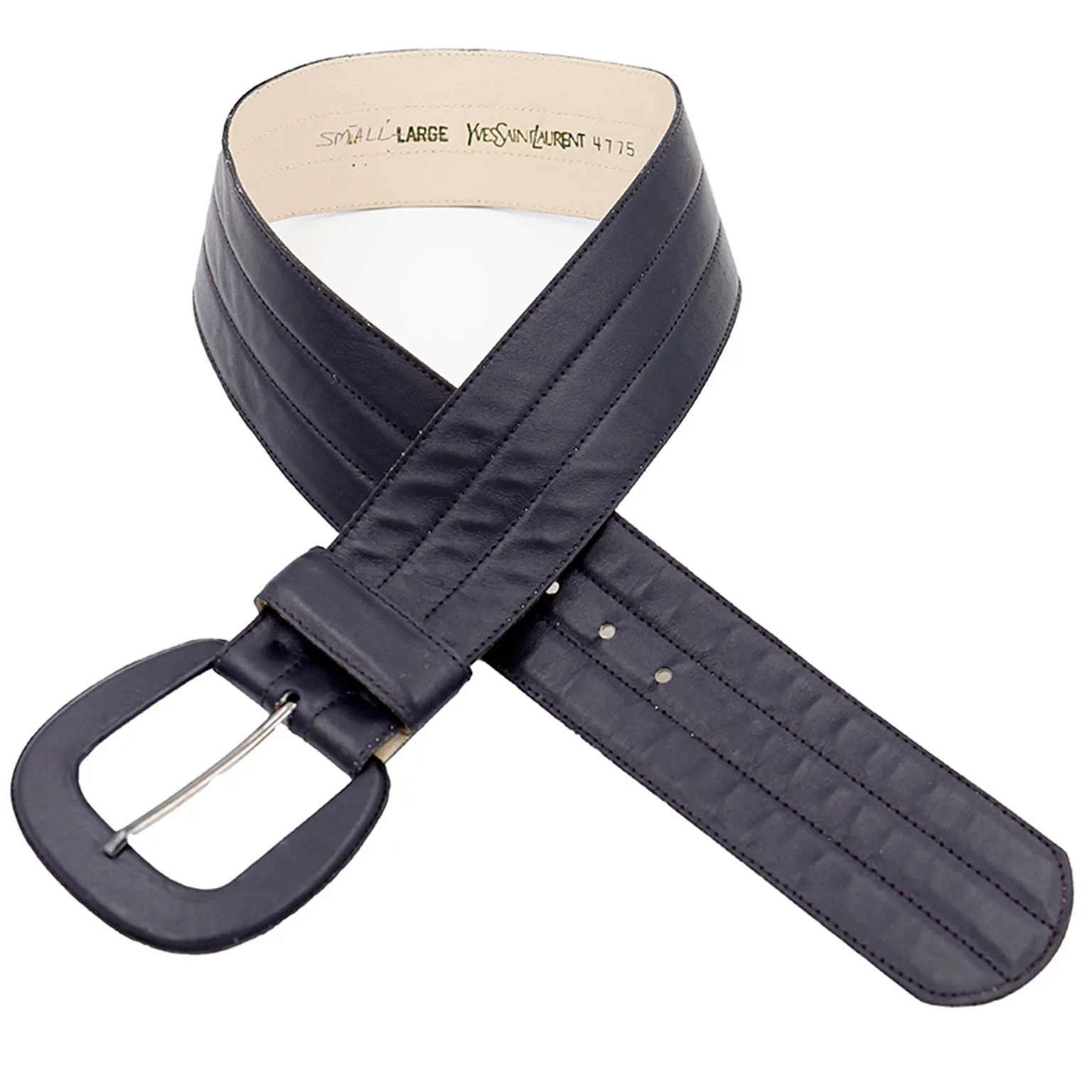 Yves Saint Laurent 1980s YSL Vintage Soft Black Leather Topstitched Belt